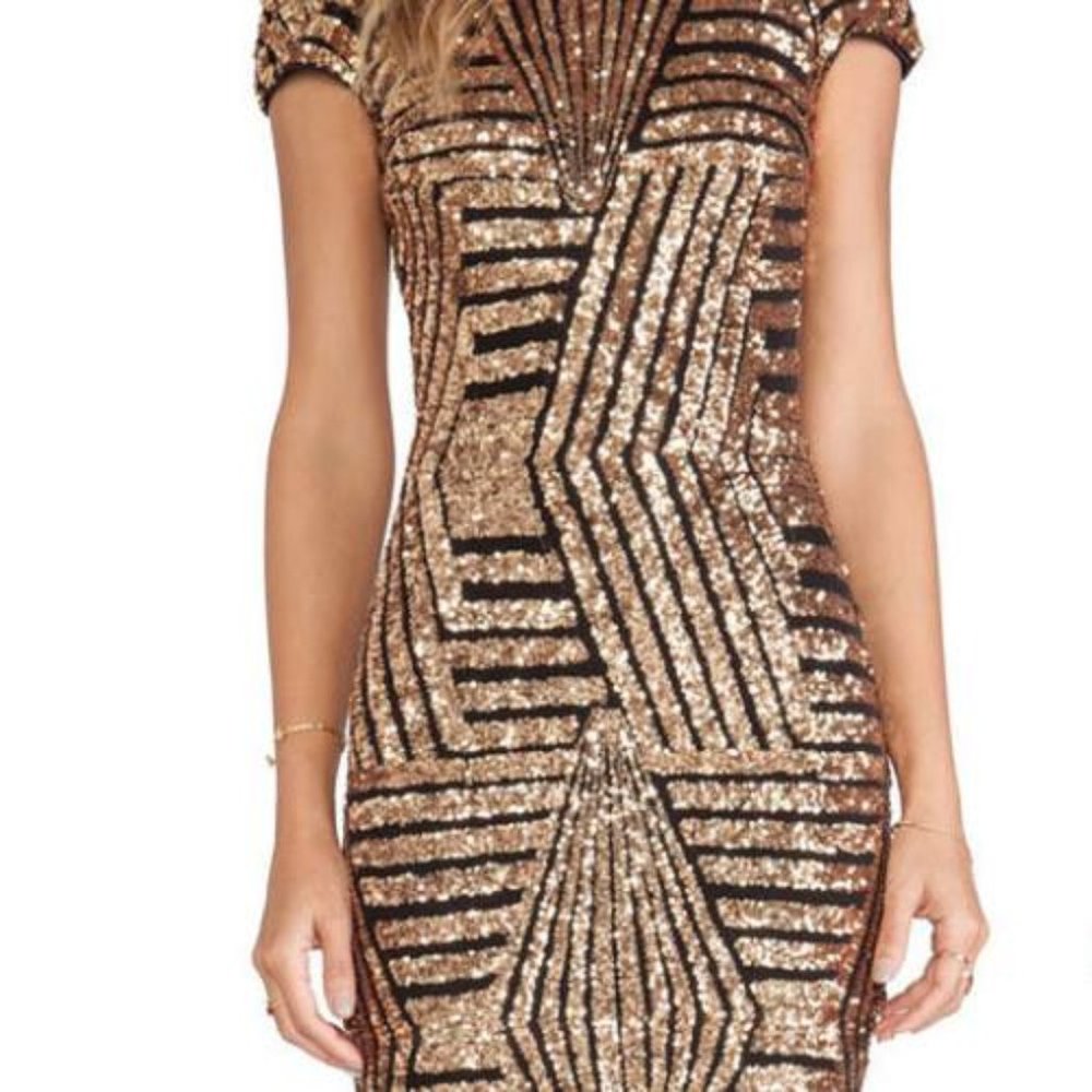 Gold sequined short sleeve hip dress